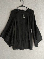 Express Bell Sleeve A Line Mini Dress Womens 0 Black Polyester Boat Neck NWT $88