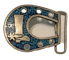 Vintage Faux Turquoise Belt Buckle Boot Spur Old West Style Mexico 2.5 X 2"