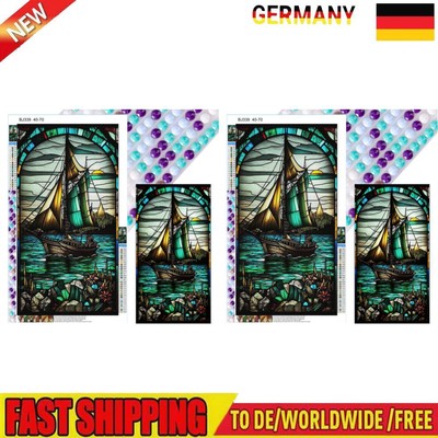 5D DIY Full Round Drill Stained Glass Diamond Painting Sailboat Home Art 40x70cm