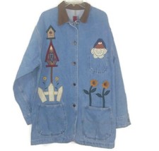 Vintage Sun Belt Denim Birdhouse, Birds, Floral Denim Barn Jacket Womens Large