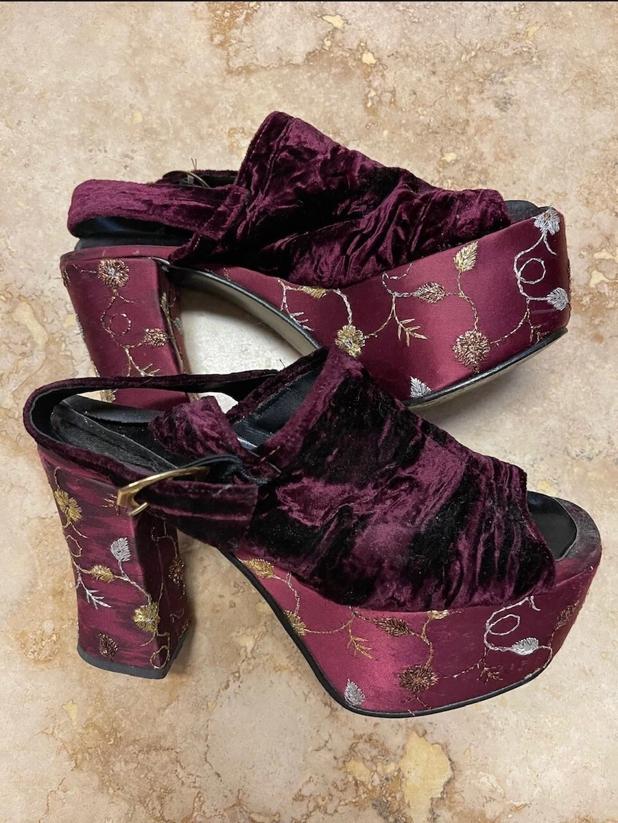 70s Platforms Shoes Sandals Shoe Burgundy Silver Gold Disco Hippie Boho