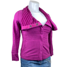 Lucy Fuchsia Pink Activewear Shawl Collar Snap Inside Zip Jacket Womens Large