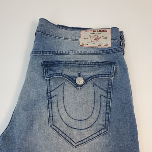 True Religion Ricky SN Flap 108365 Men 36x33 Blue Denim Relaxed Straight Jeans - 第 1/13 張圖片