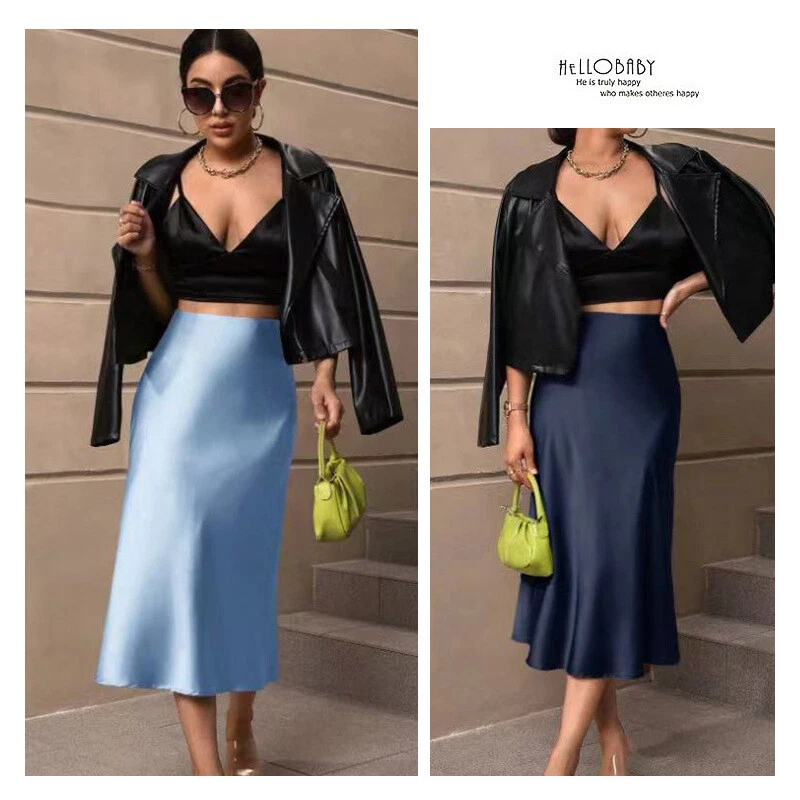 Elegant Ladies Satin Silk A line Skirts Long OL Dress High Zip Waist Party SIZE - Image 3 of 4