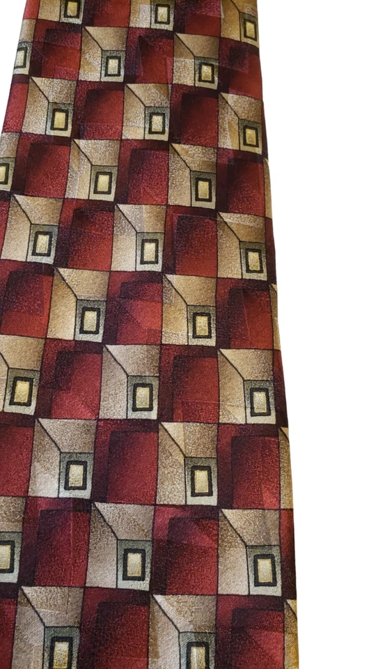 Corbata Taylor & Henry Hombre Rojo Tostado Diseño Geométrico Excelente Estado Foto 2 de 4