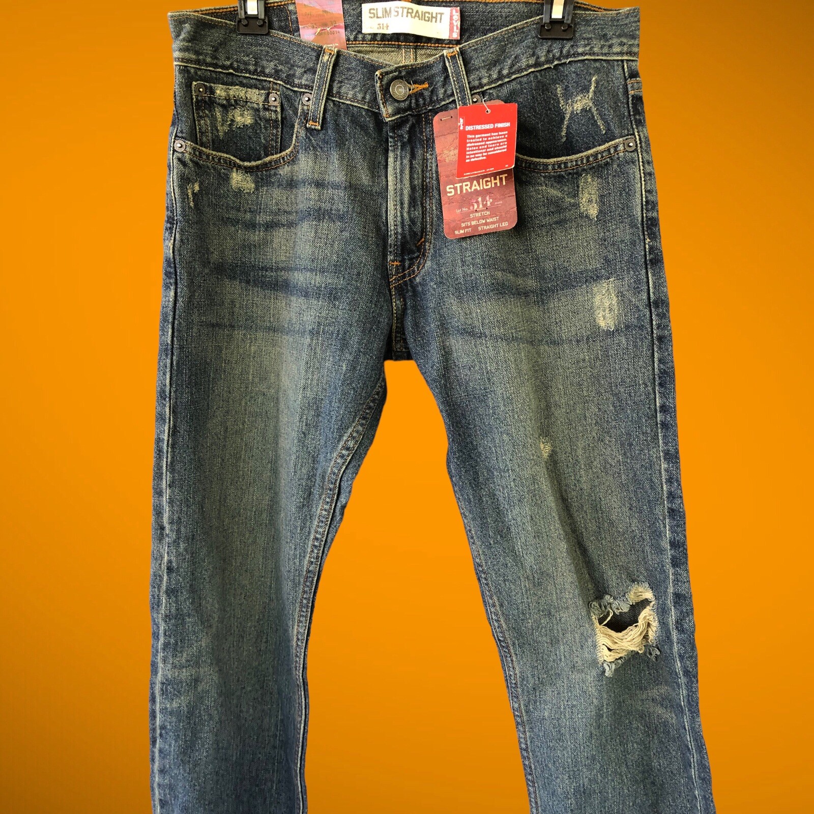 Levi%27s+Strauss+514+Straight+Stretch+Dark+Blue+Denim+Jeans+Mens+Size+ ...