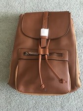 Image of NEW WITH TAGS Accessorize Faux Leather Brown Tan Multi Pocket Backpack RRP £35