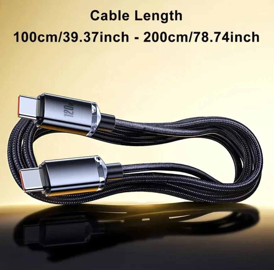USB C To USB C Fast Charger PD 120W Dual Type C Charging Data Sync USB Cable - Image 2 of 4