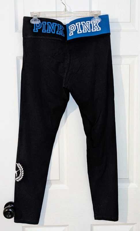 victoria-secret-vs strappy ankle yoga logo waistband black leggings