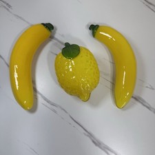 VTG Hand Blown Art Glass Fruit MCM Murano Style Handmade Fruit- Set of 3 Banana