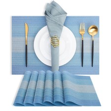 Plastic/Vinyl Placemats Set of 6 - Woven Heat Resistant Place Mats, Washable ...