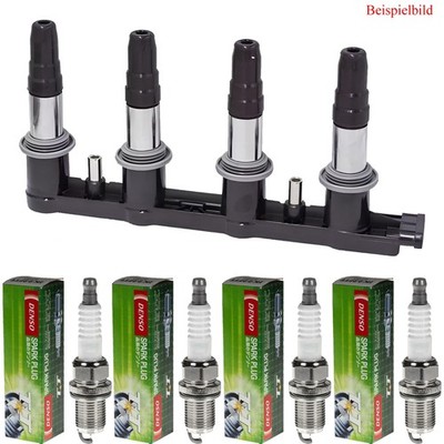 VALEO Zündspule + 4x DENSO Zündkerze für Skoda Favorit 781 1.3 135 XLXGLX