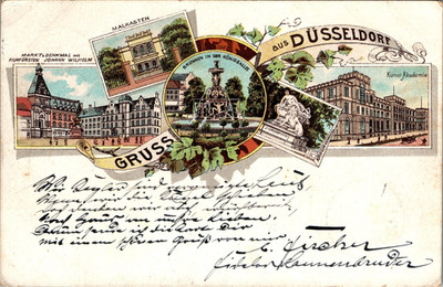 LITHO GRUSS AUS DÜSSELDORF KUNST AKADEMIE + MALKASTEN COL 5 BILD 1897 WESTFALEN