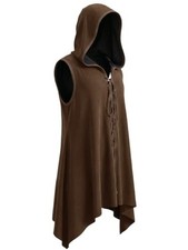 Mens Renaissance Hooded Brown Surcoat Medieval Knight Tunic Cloak Costume