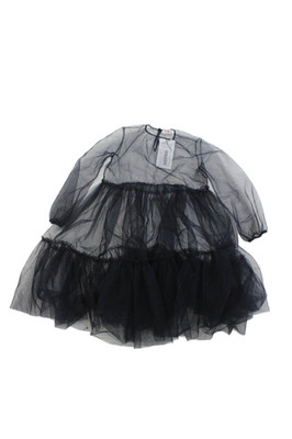 Il Gufo Girls Sheer Tulle Tiered Over Dress Black Size 6 Years