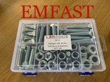 Selection Box 128pc M12 Hexagon Head Set Bolt Nuts & washers Hex Assortment