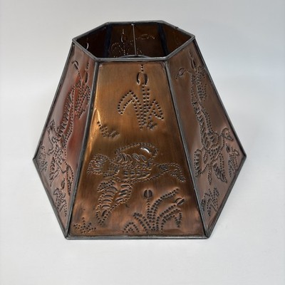 ANTIQUE Copper & Lead  Duck / Goose HAND PUNCHED PIERCED HOLES 14  LAMP SHADE