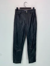 Zara Black Plain Straight Leg Trousers Regular Fit Faux Leather High Waist UK 8