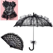 Lace Parasol Set Halloween Black Lace Umbrella Parasol Vintage Embroidery Umb...