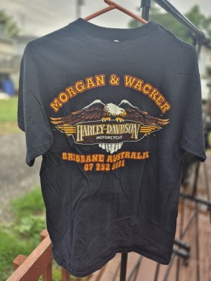 XL 90s Harley Davidson Brisbane Australia Shirt Single Stitch Black Eagle Black