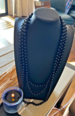 LA VOLPE JEWELRY 90'' Glass Black Bead Necklace  Double Bead Pierced Earrings NEW