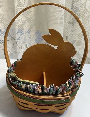 Longaberger 1999 Large Stained Easter Basket #14061, Bunny Wooden Divider, COA - Bild 4 von 12