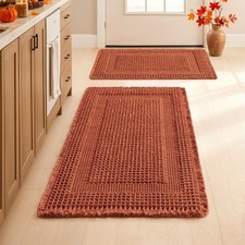 MIULEE Fall Orange Set of 2 Waffle Bathroom Rugs Boho Bath Mat 17x24 18x30