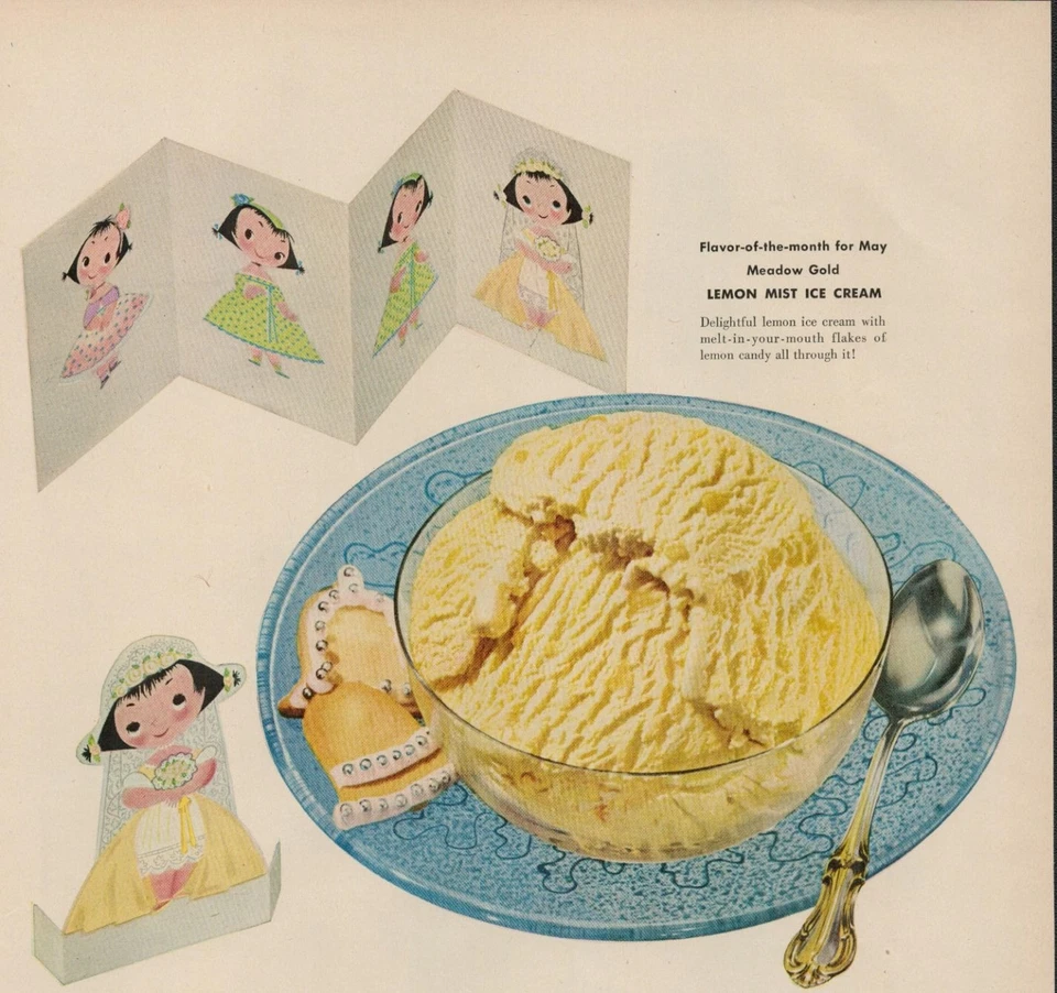 Anuncio impreso vintage Meadow Gold Ice Cream 1954, Beatrice Foods Co. (L5) Foto 2 de 3