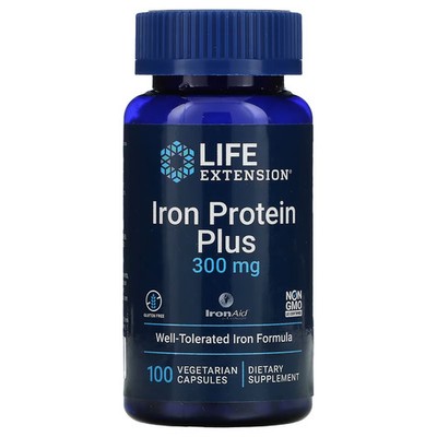 2 X Life Extension, Iron Protein Plus, 300 mg, 100 Vegetarian Capsules