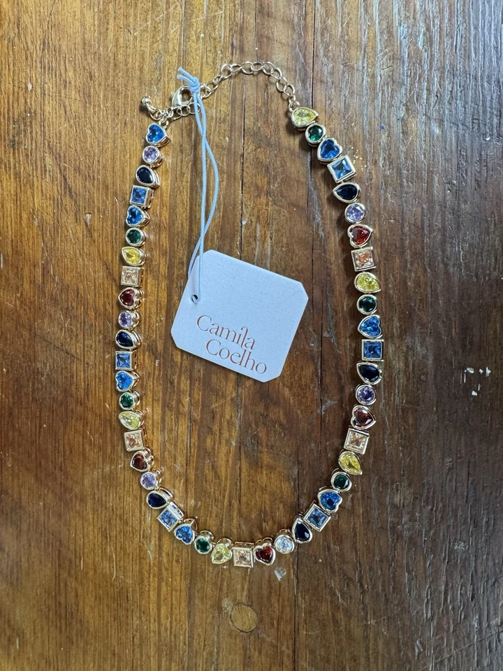 VIRALE Neu mit Etikett Camila Coelho Zirkonia funkelnder Regenbogen Edelstein Halskette Rarität