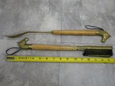 Vintage Brass Horse Head Handled Shoehorn  Boot Brush Set Wood Handles