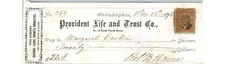 1896 Provident Life Trust Check Philadelphia Banking History, **PA Ephemera**