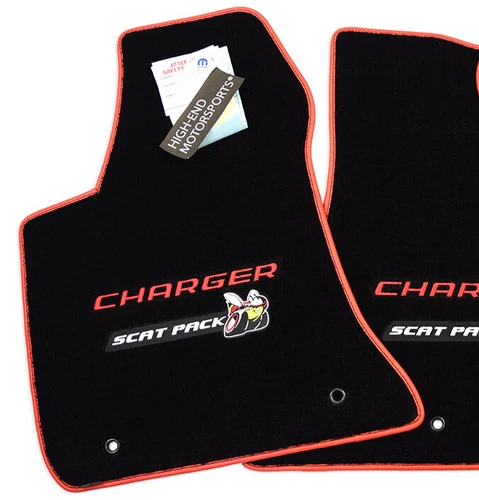 Dodge Charger SCAT PACK Front Floor Mats Red Trim 2 Logos Premium 32oz IN-STOCK