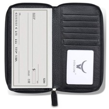 Zippered Checkbook Cover  Card Holder with Divider - Italian Calfskin Pebbl...