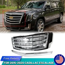 For 2015-2020 Cadillac Escalade Front Chrome Grille Assembly+Hood Molding Trim