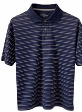 PGA Tour Men's Polo Golf Shirt Blue/Beige Striped Short Sleeve Size Medium