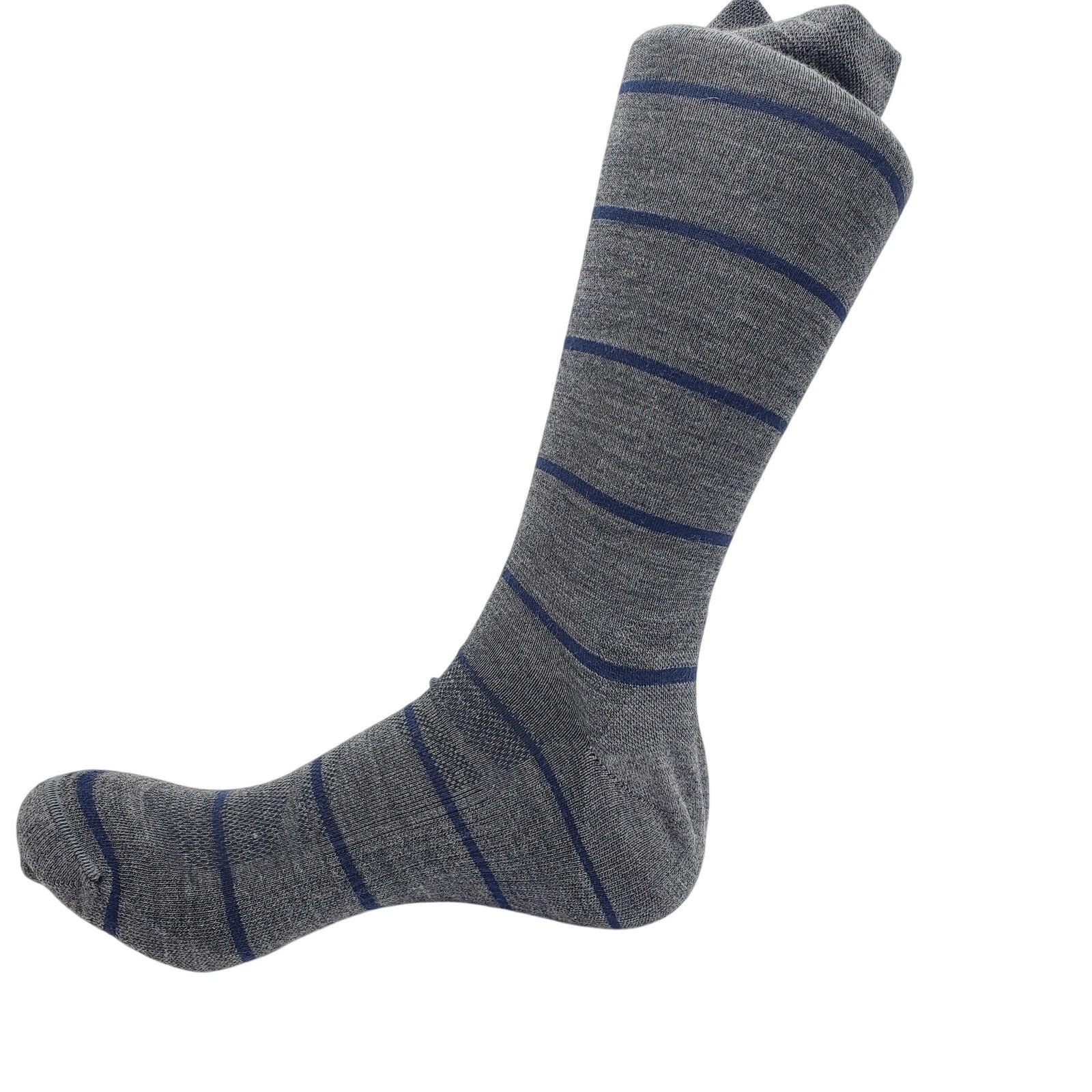 Extra Fine Merino Wool Stripe Crew Socks Mens Large Grey Navy Alchester Exeter
