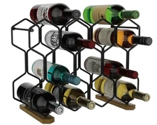 Countertop Wine Rack with Acacia Base 14-Bottle Modern Freestanding Metal Holder