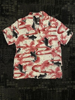 Oniwasoto Aloha Shirt, Short Sleeve, All-Over Carp Pattern, Japanese Style Small