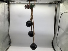 Rustic Farmhouse Christmas Hanging 3 Black Metal Jingle Bells Rope Pinecone 23"