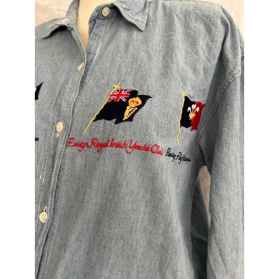 Camisa Royal Irish Yacht Club Mujer Mediana Azul Denim Bordada De Colección Años 90 Foto 2 de 4