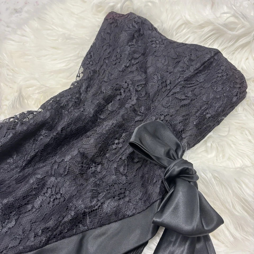 Vestido de Ocasión Vintage Negro Encaje Gótico Flecos Formal Dobladillo Asimétrico LBD Foto 3 de 4