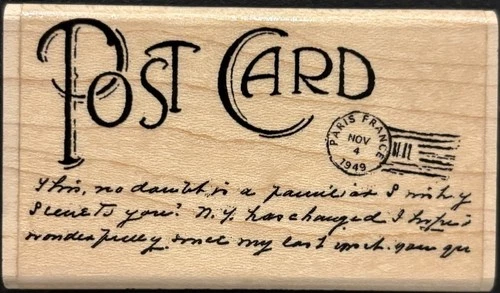 Stampabilities Post Card Postmark Script Rubber Stamp
