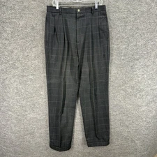 Hunting Horn Dress Pants Men 33 Gray Plaid High Rise Pleated Cuffed Straight