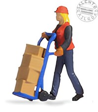 Noch 16527 personaggi: magazziniere donna con carrello a due ruote carico di pac