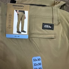 Eddie Bauer Tech Men's Chino Pants Khaki 32 X 30 Water Repellent UPF50 Stretch