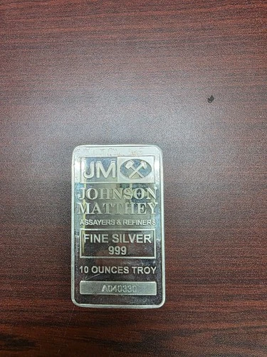 .999 JM silver 10 oz Fine Silver Bar - Johnson Matthey