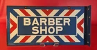 VTG ORIGINAL BARBER SHOP SIGN PORCELAIN DOUBLE SIDED FLANGE 24"x12"~GOOD COLORS!