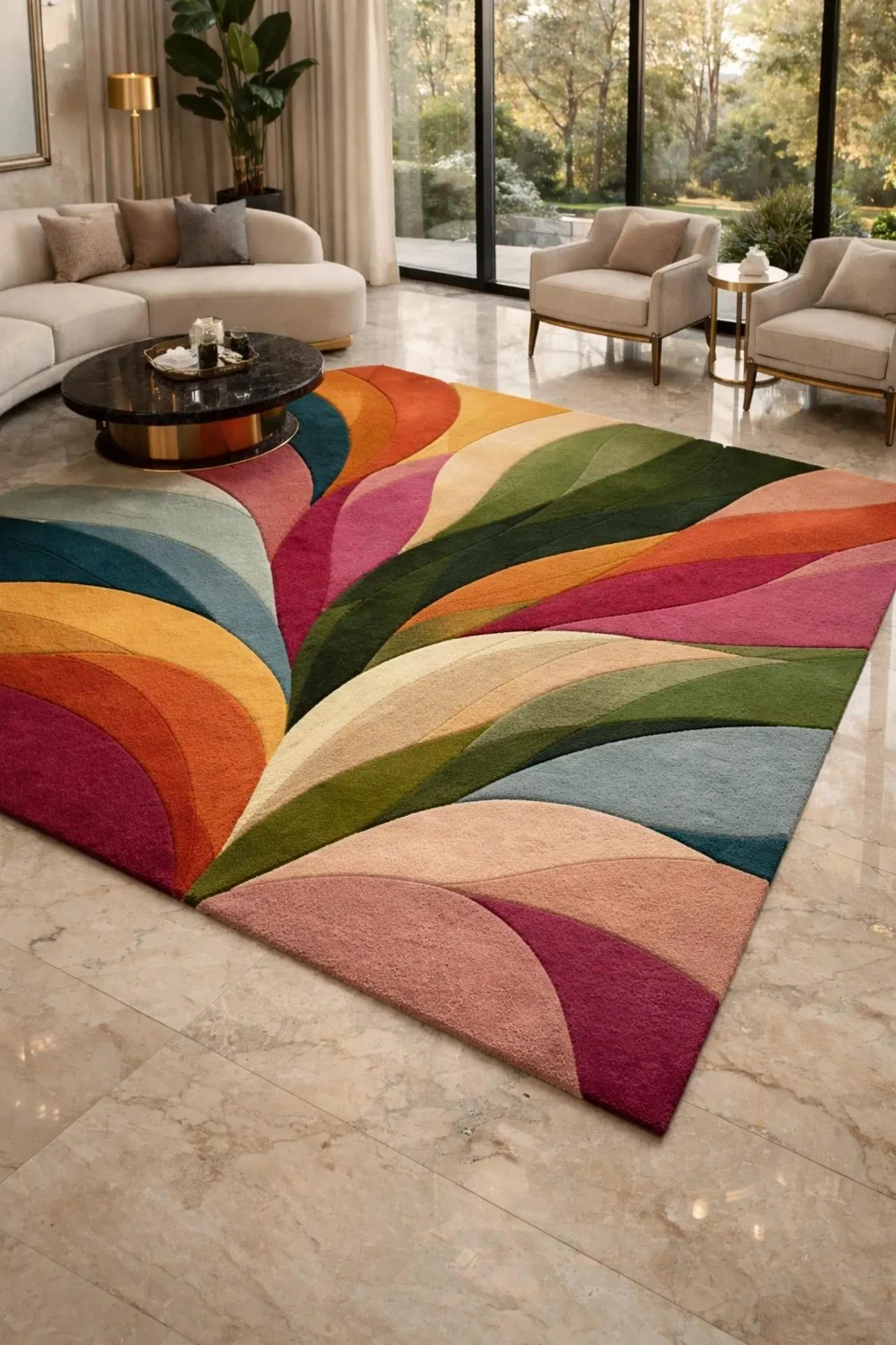 Hand-Tufted Abstract Wool Rug, Colorful Modern Living Room Area Handmade Carpet