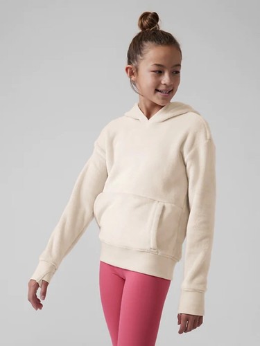 Athleta Girl Feelin Good Hoodie L 12 Ivory Long Sleeve Thumb Holes Pockets - Picture 6 of 6